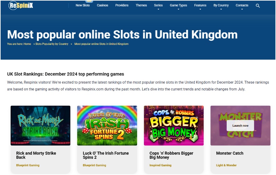 Most popular slots in United Kingdom